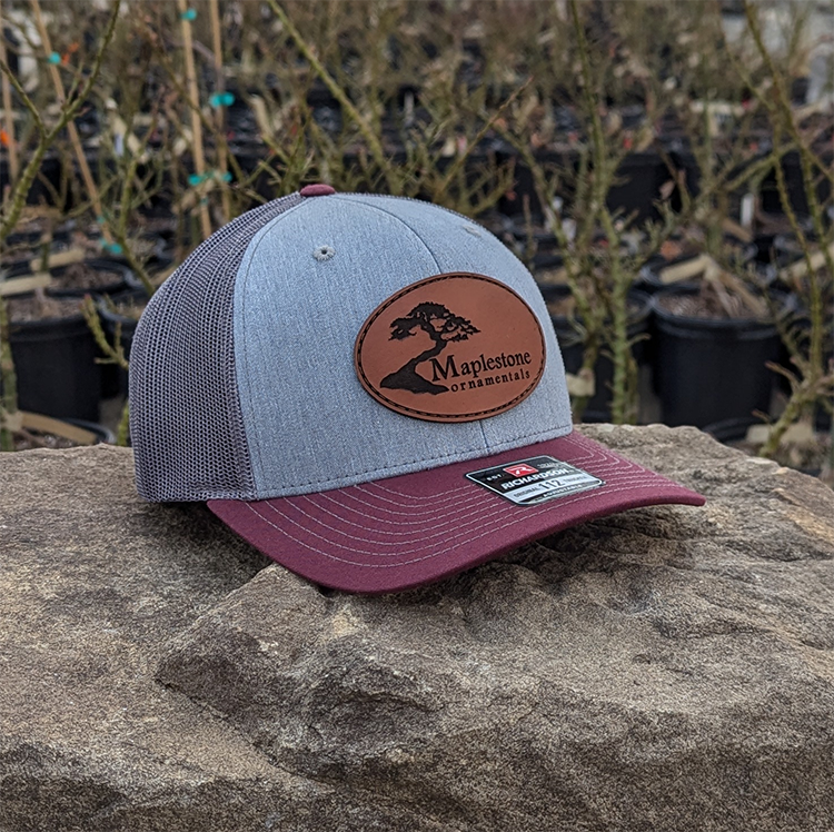 Richardson 112 Hat - Heather Grey/Maroon/Charcoal/Leather Patch